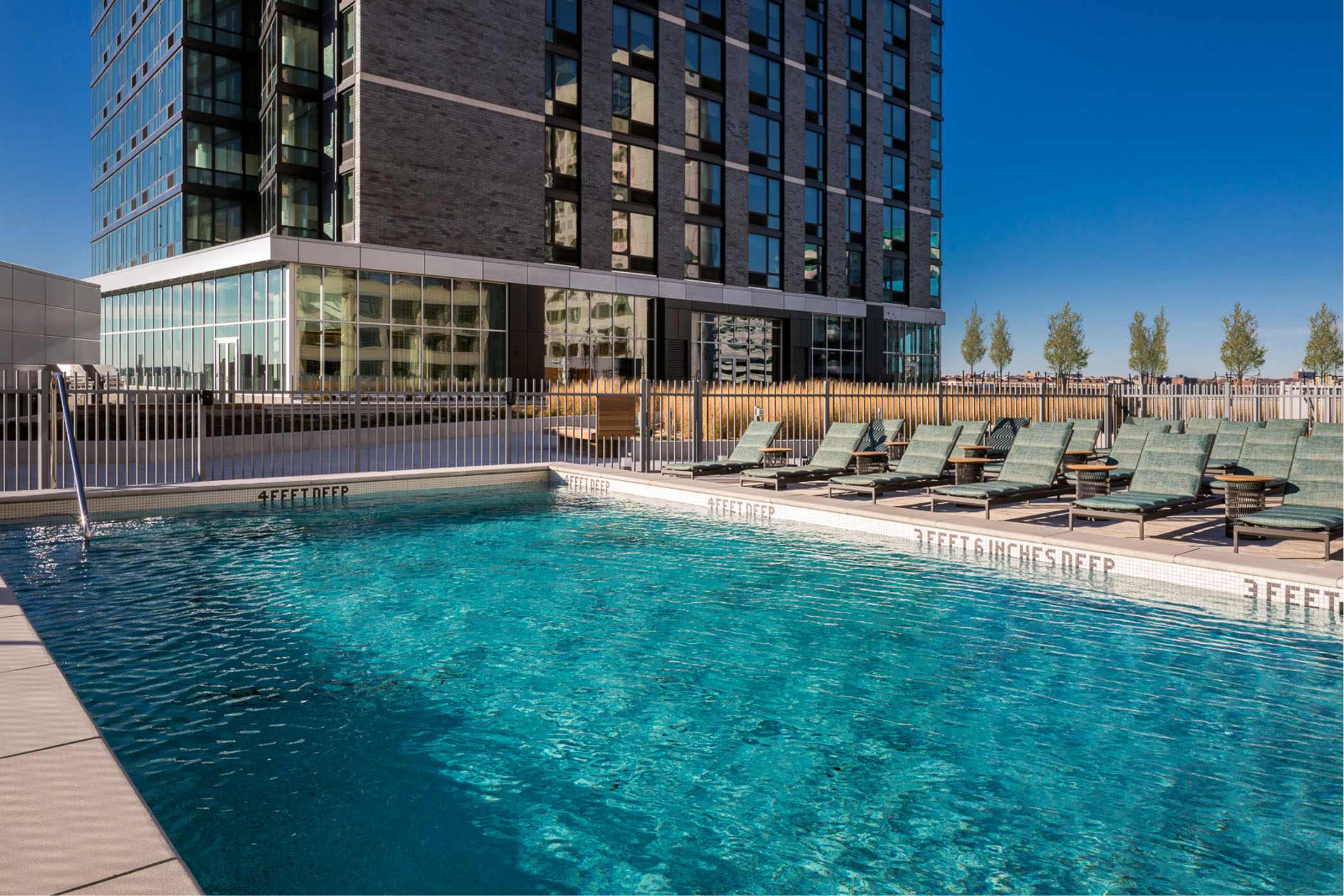 pool amenities on roof deck of jersey city rental