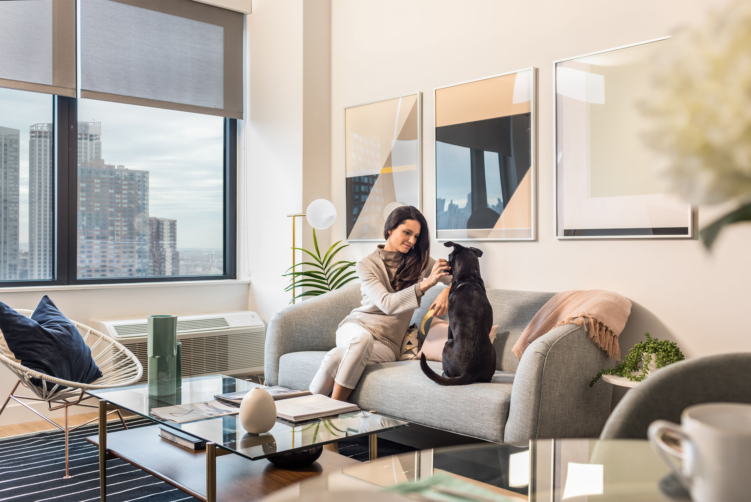Expansive windows and high ceilings create light-filled living spaces for you and your pet.